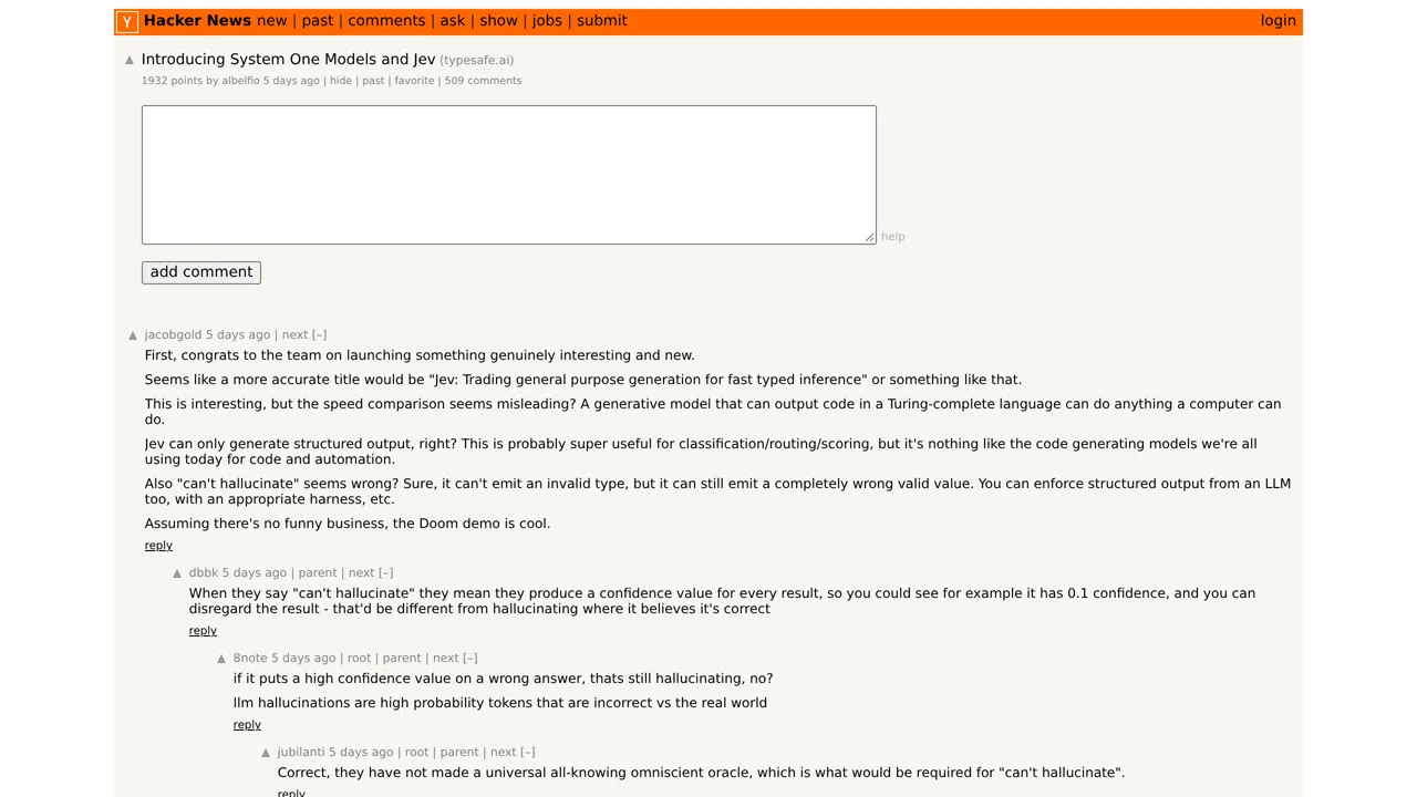 Source screenshot of Hacker News launch thread