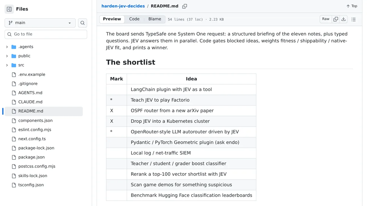 Source screenshot of harden-jev-decides