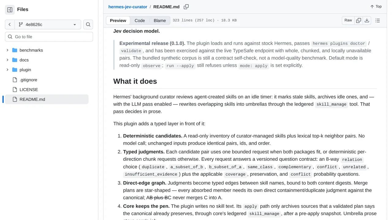 Source screenshot of hermes-jev-curator