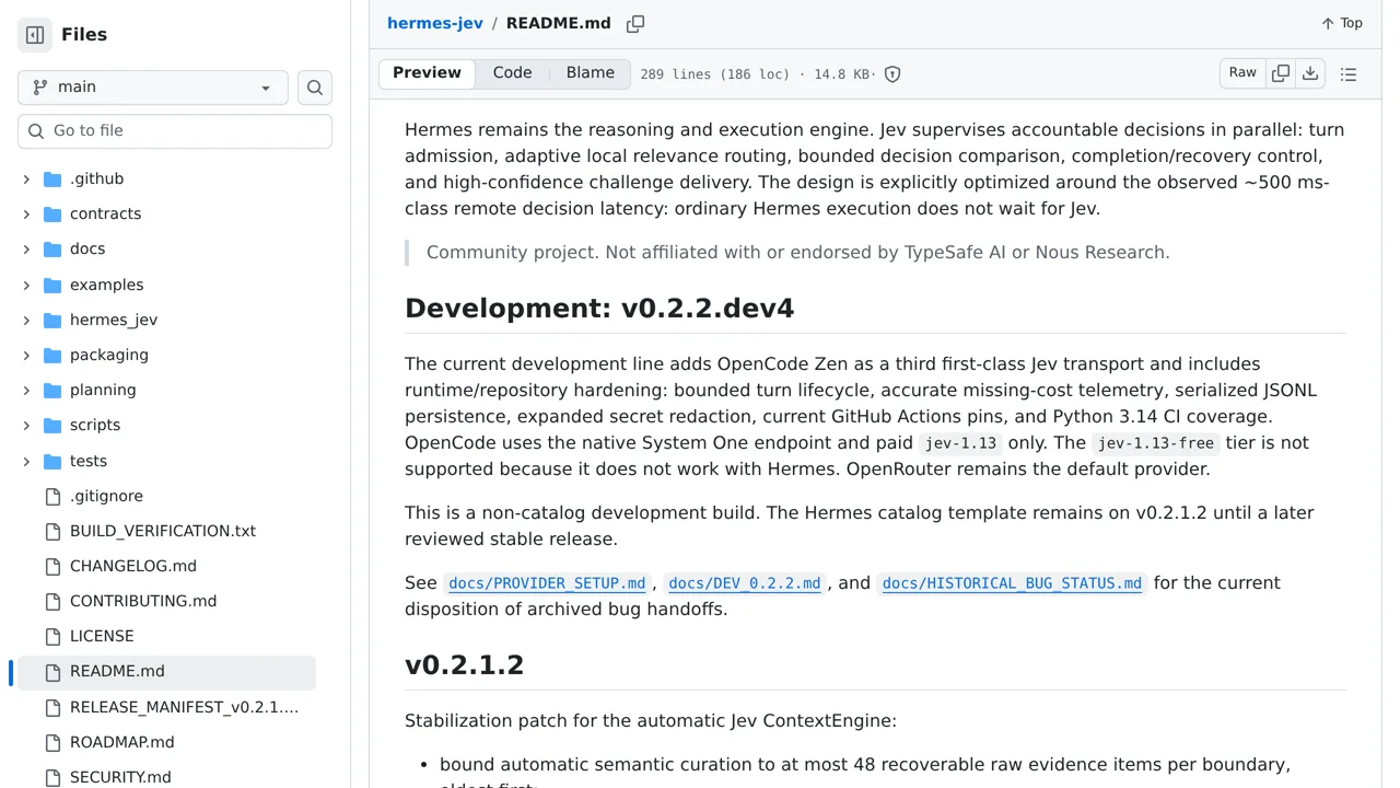 Source screenshot of hermes-jev