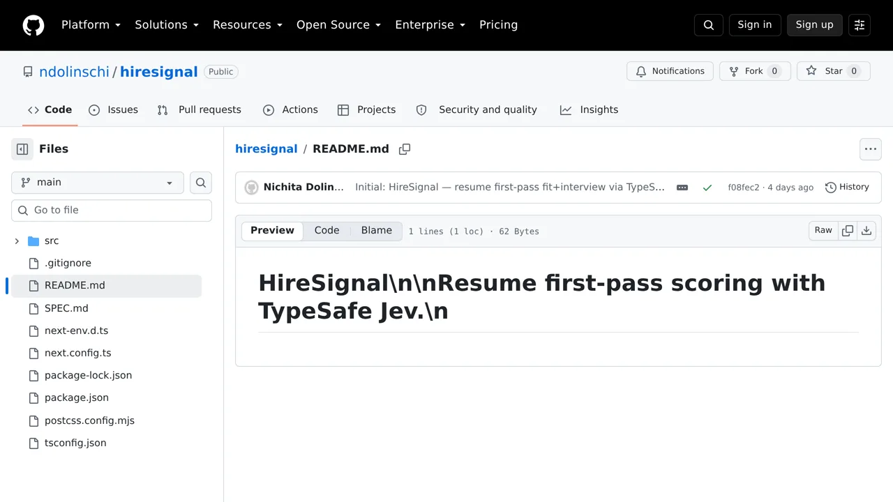 Source screenshot of hiresignal