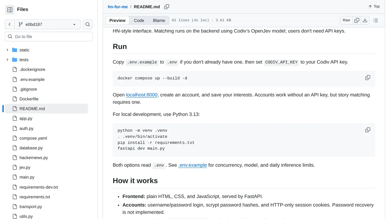 Source screenshot of Hacker News For Me