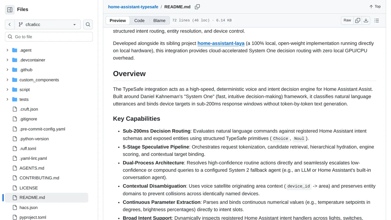 Source screenshot of Home Assistant TypeSafe Integration