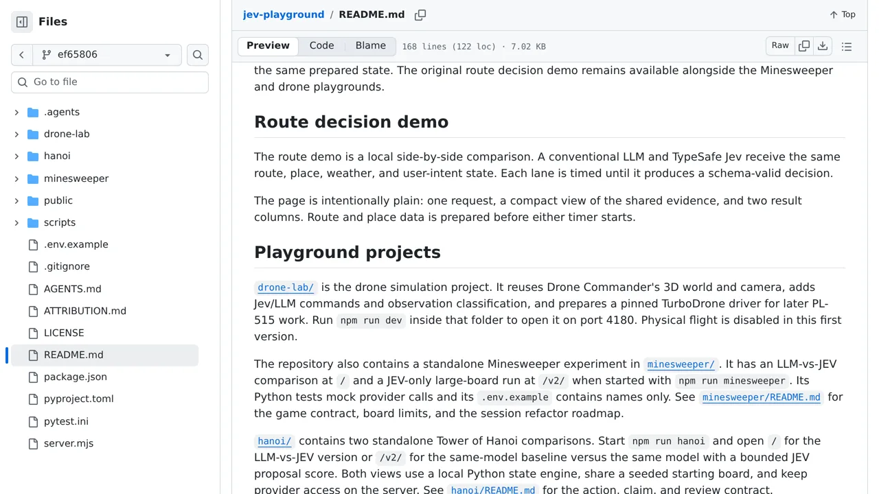 Source screenshot of JEV Playground