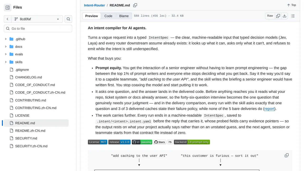 Source screenshot of Intent-Router
