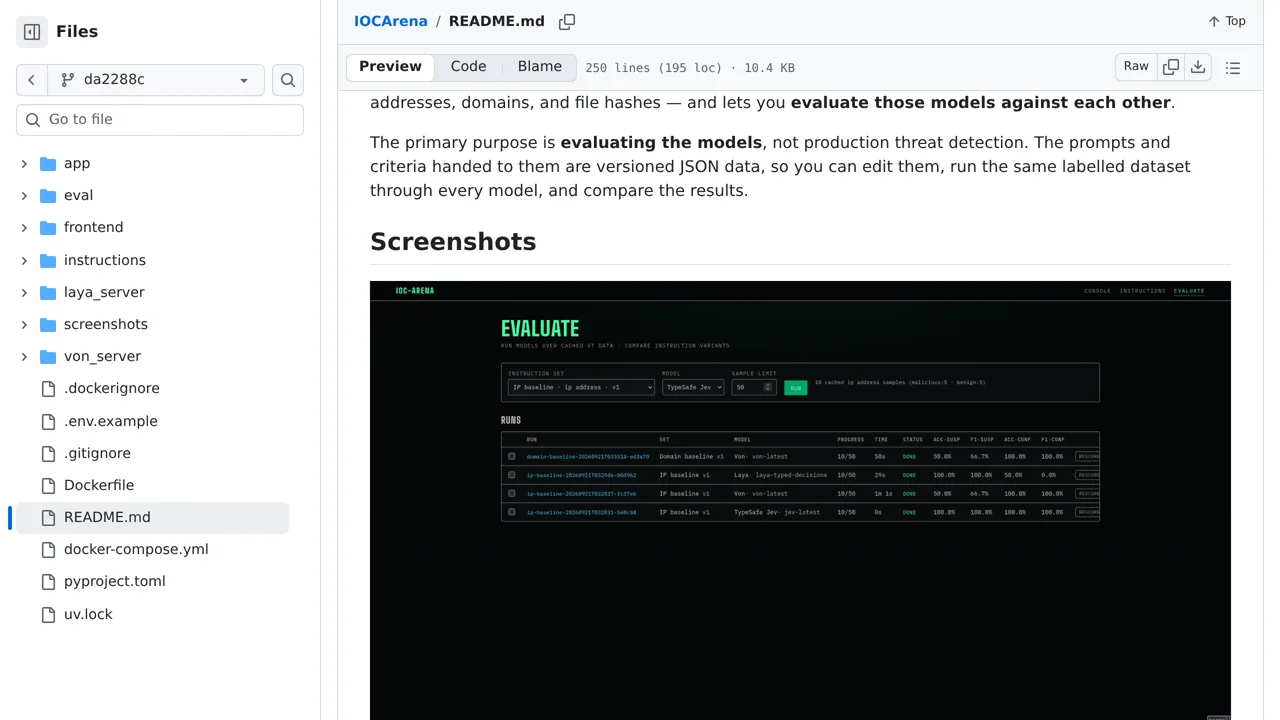Source screenshot of IOCArena