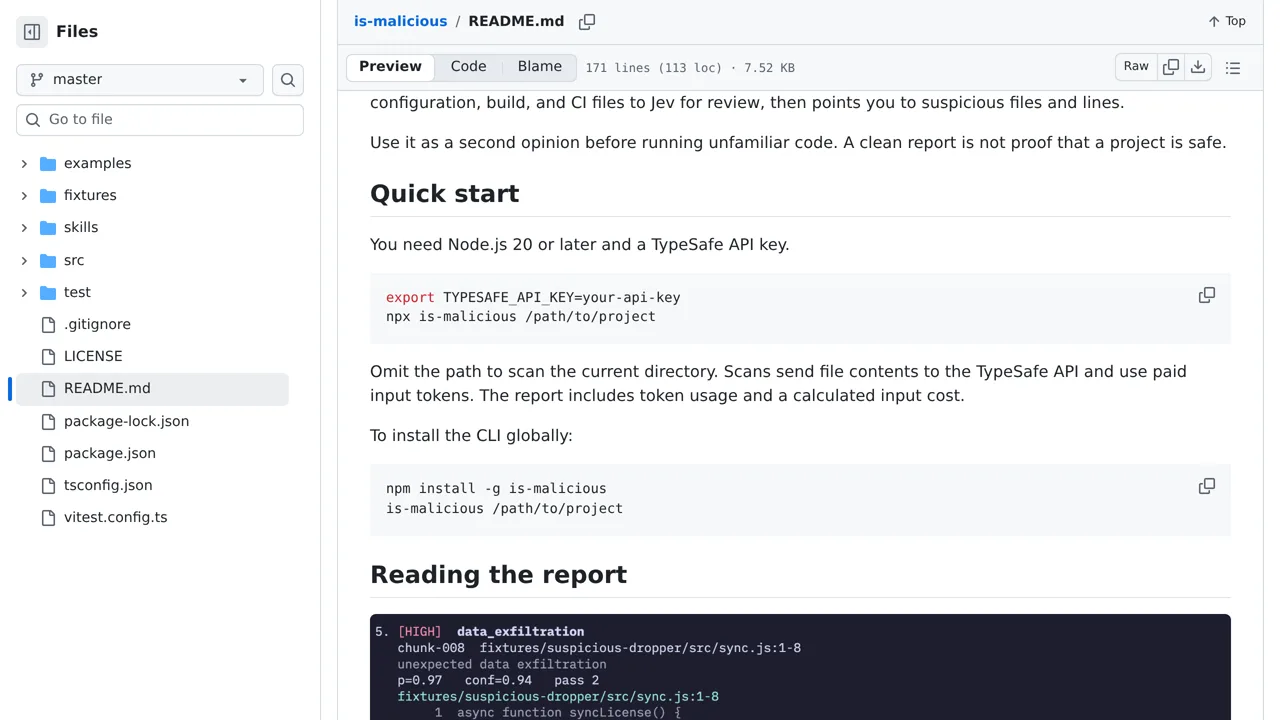 Source screenshot of is-malicious