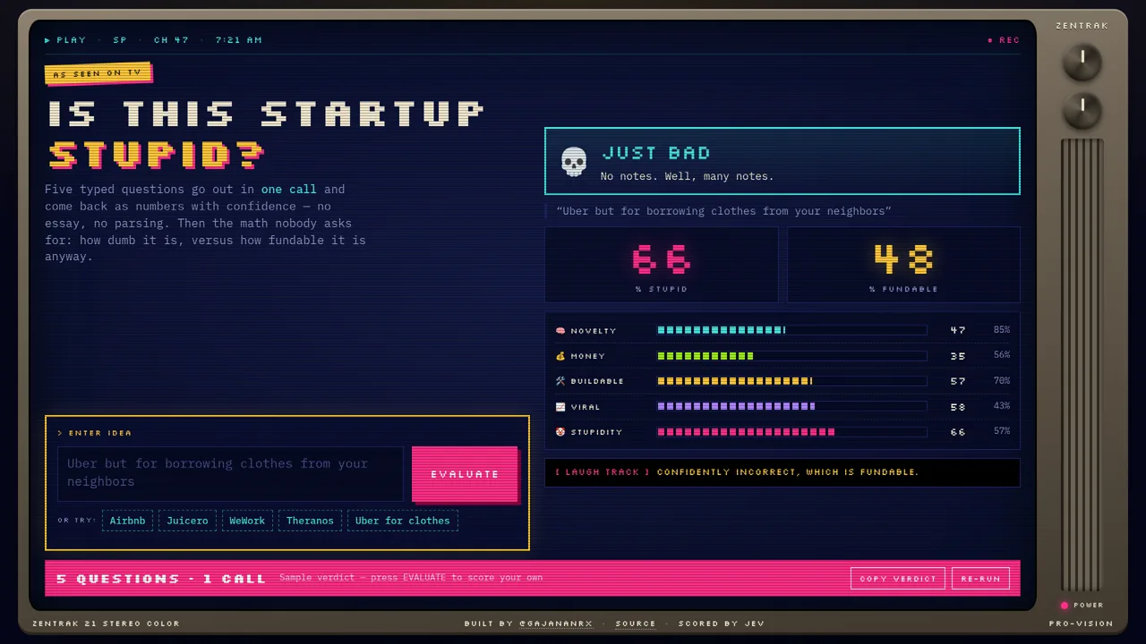 Source screenshot of Is This Startup Stupid?