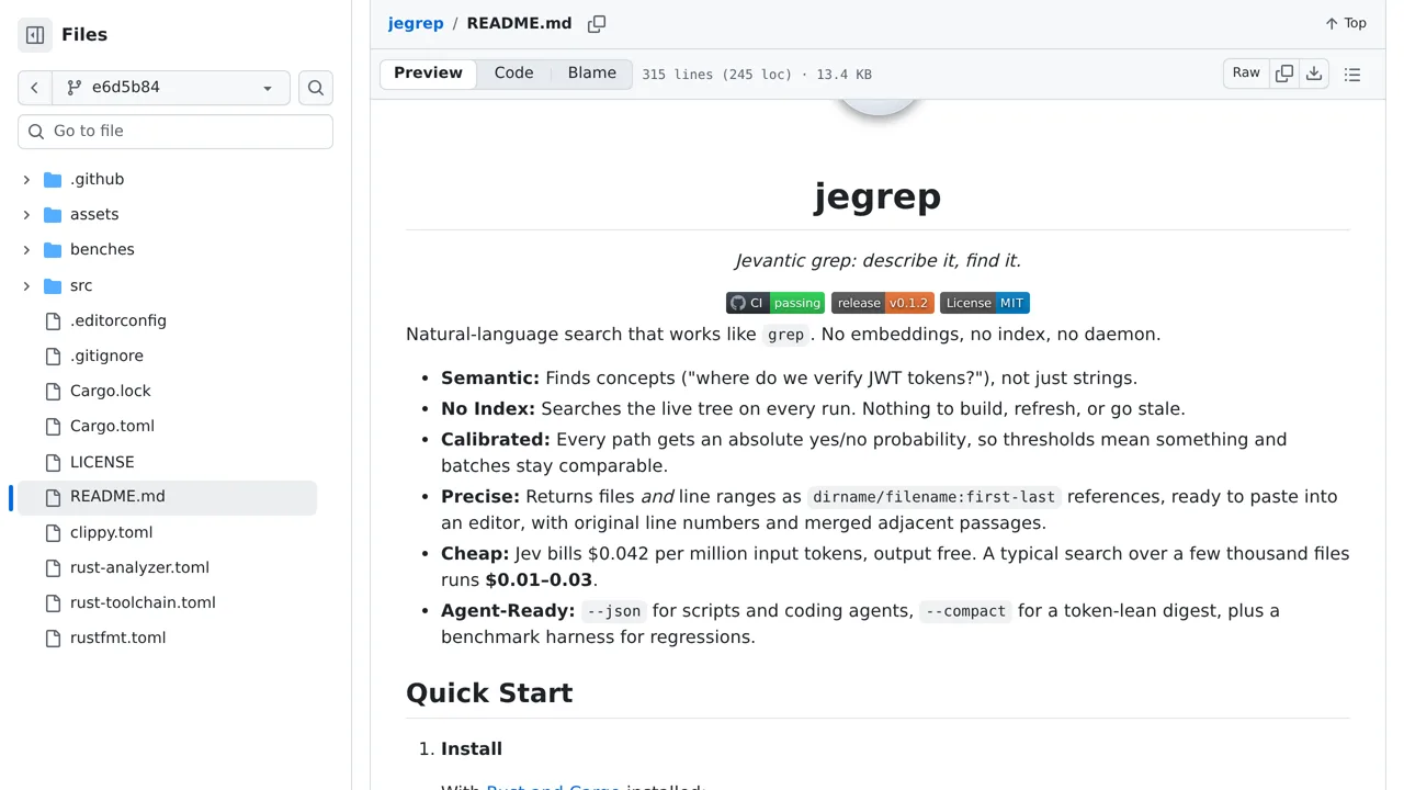 Source screenshot of jegrep