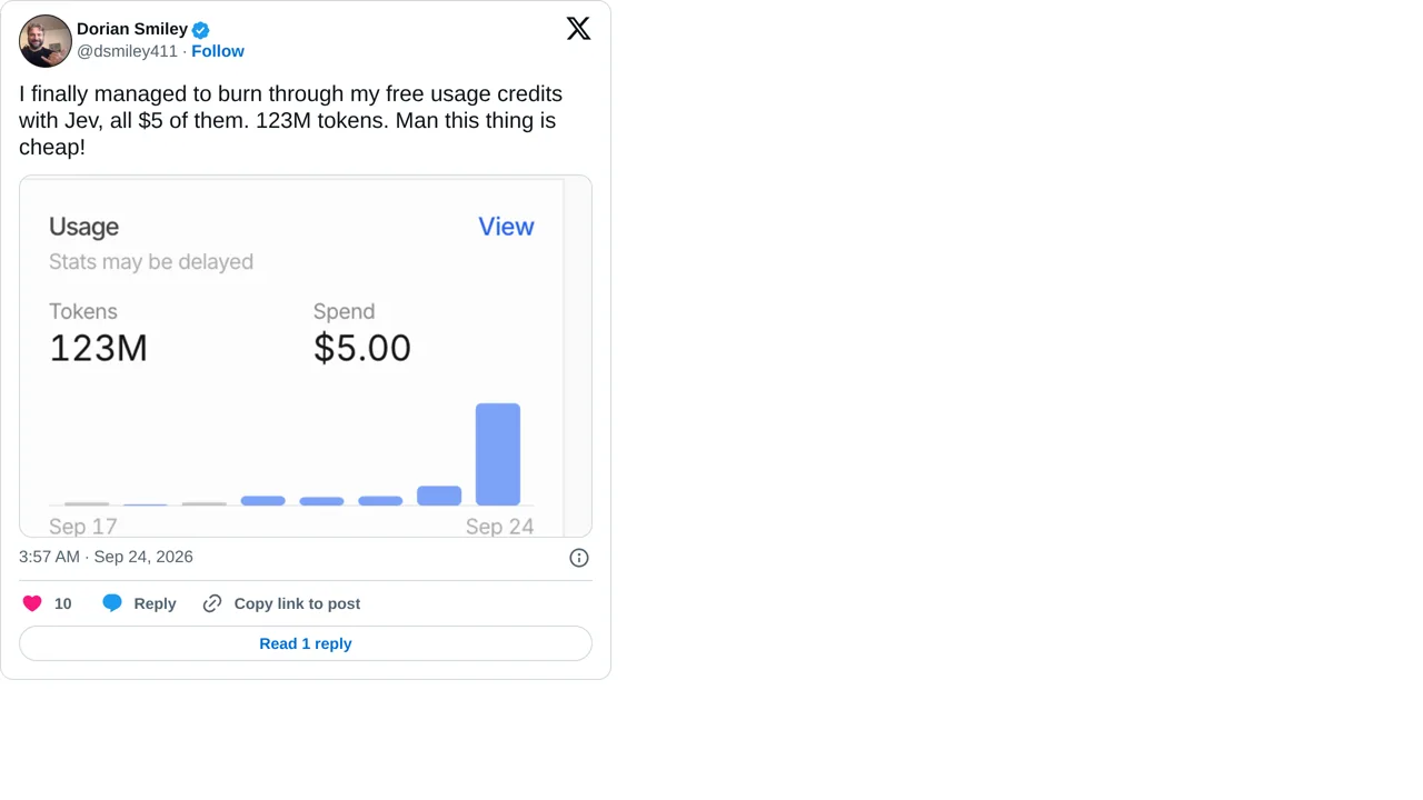 Source screenshot of 123 million Jev tokens for $5