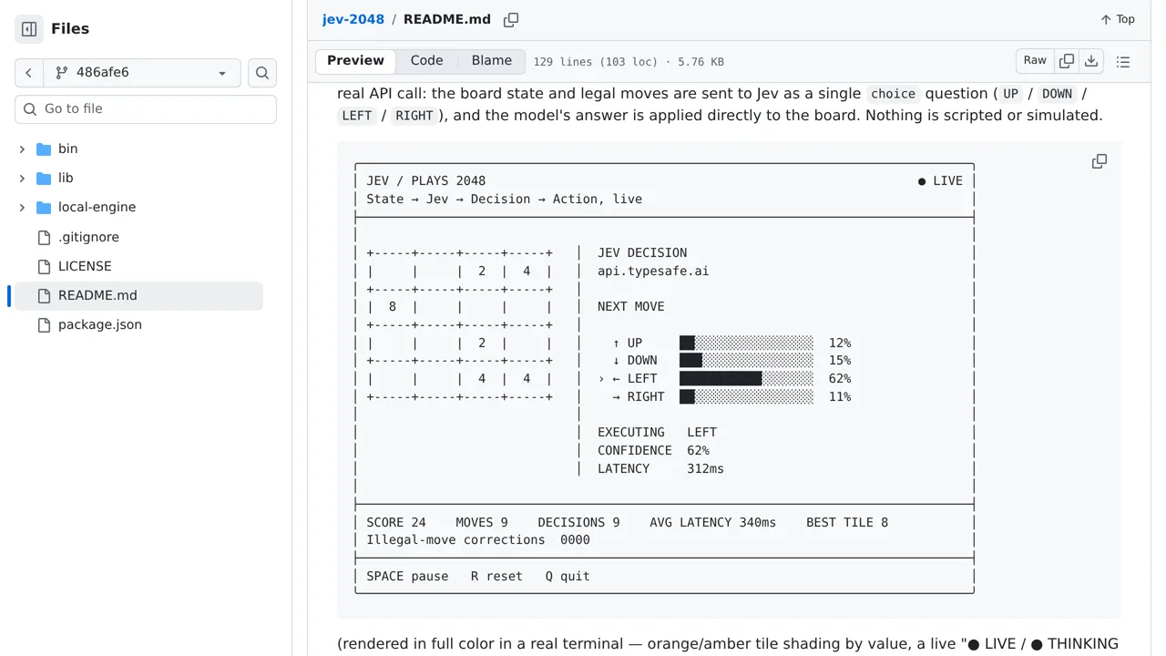Source screenshot of Jev 2048 (terminal)