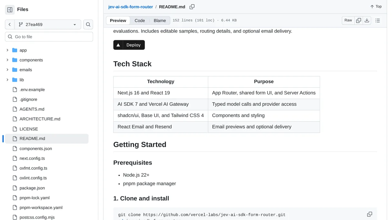 Source screenshot of Jev x AI SDK Form Router