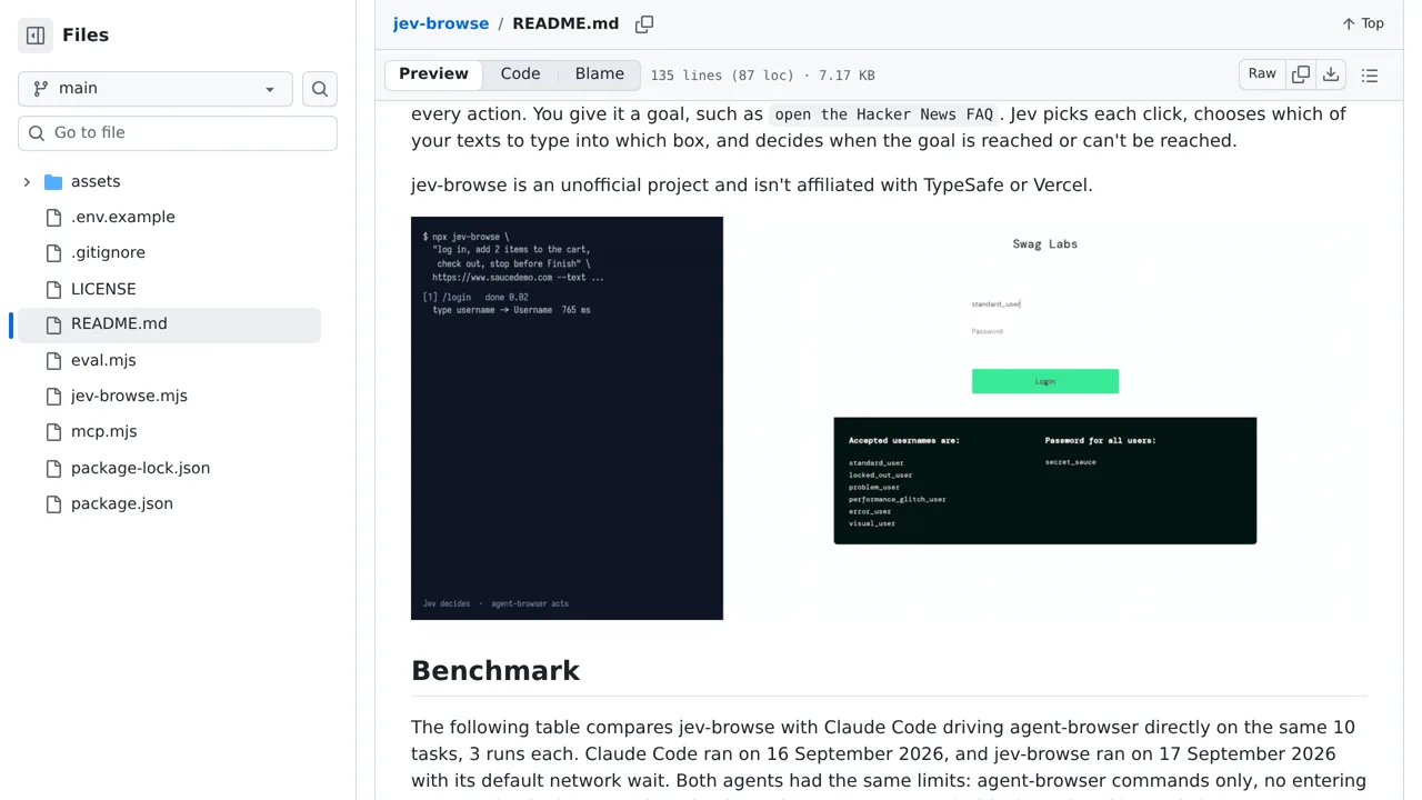 Source screenshot of jev-browse