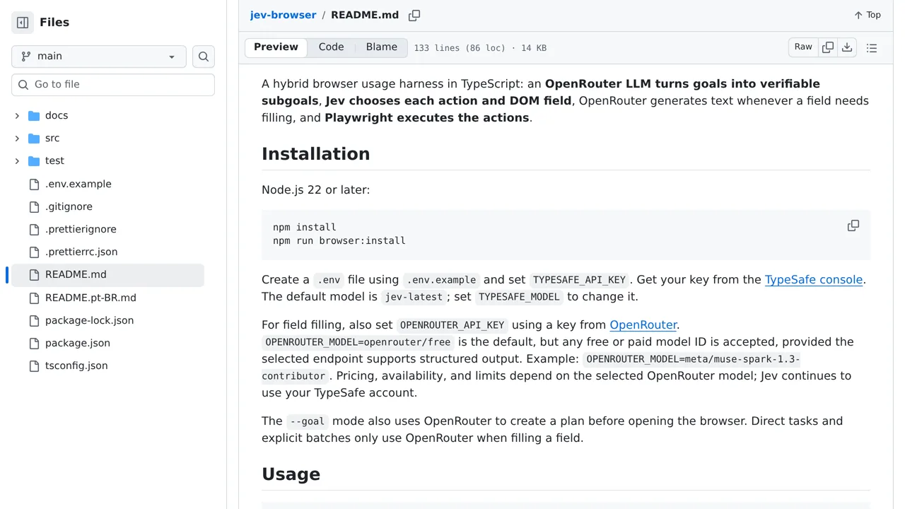 Source screenshot of jev-browser (vinilana)