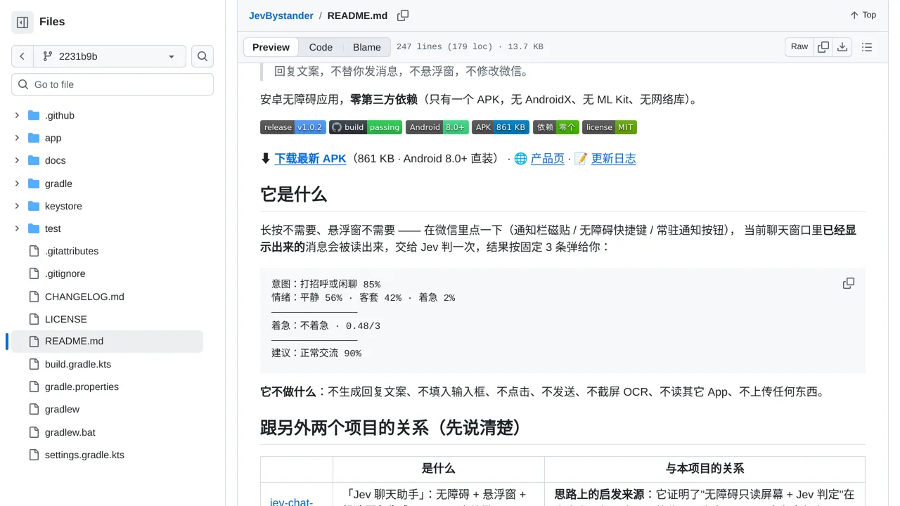 Source screenshot of JevBystander