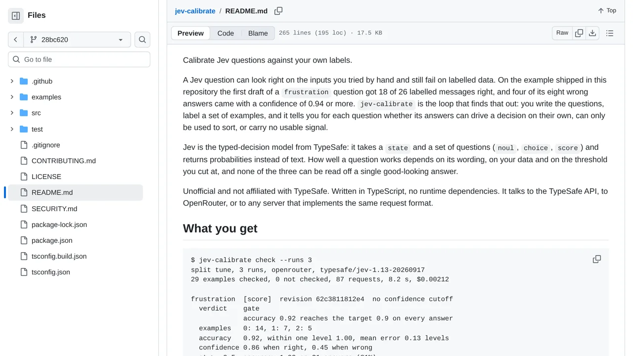 Source screenshot of jev-calibrate
