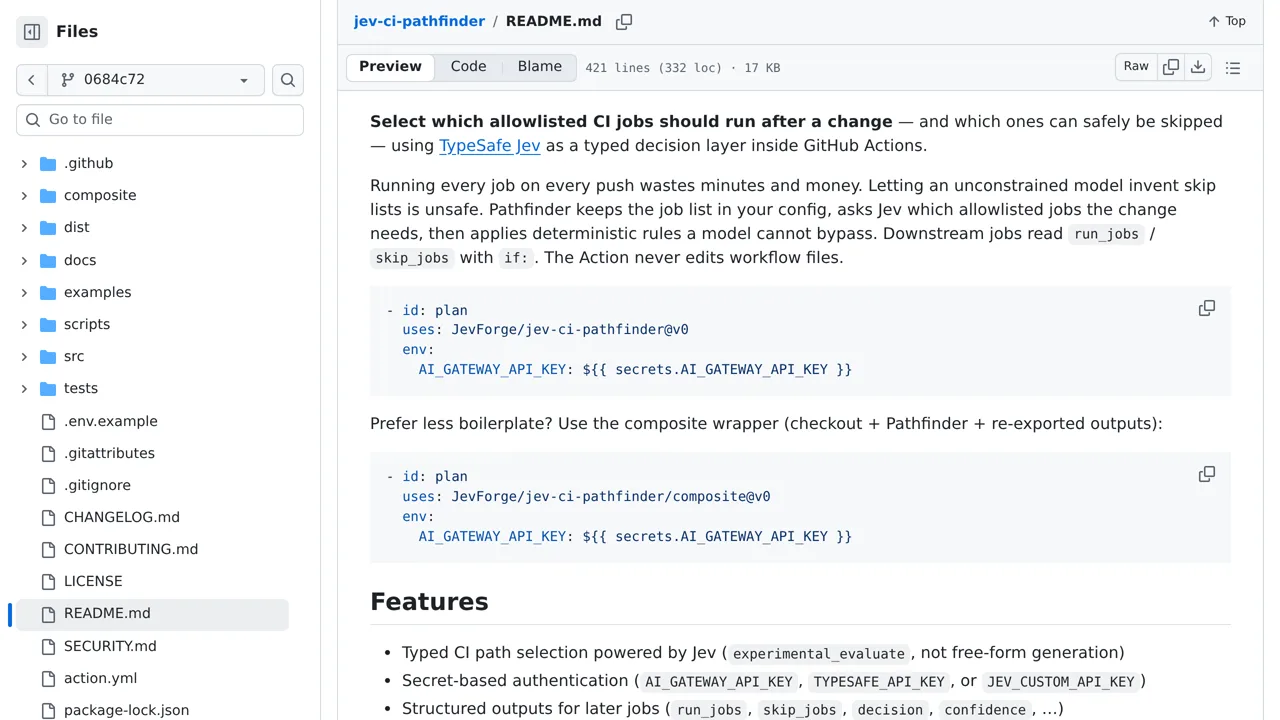 Source screenshot of jev-ci-pathfinder