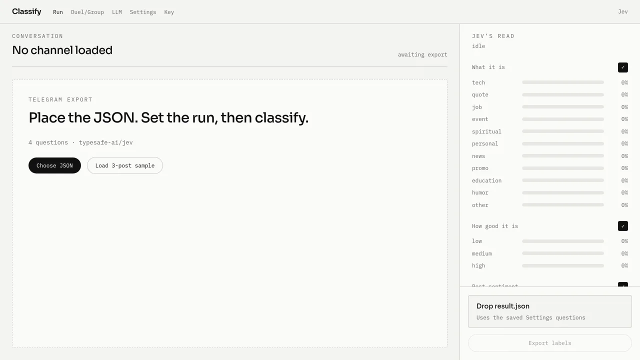 Source screenshot of Jev Classifier
