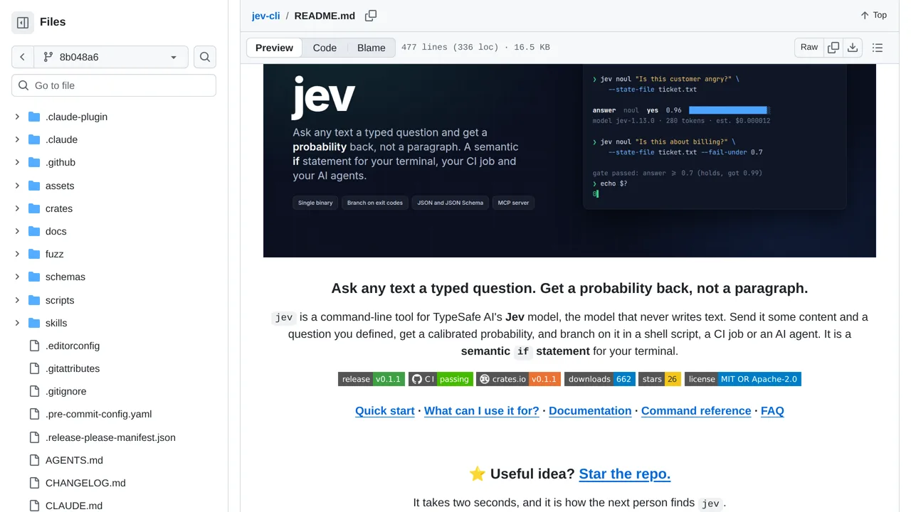 Source screenshot of jev-cli