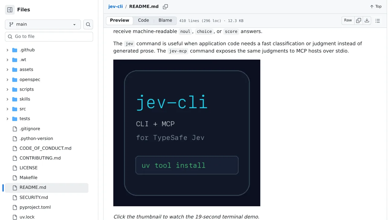 Source screenshot of jev-cli (tumf)