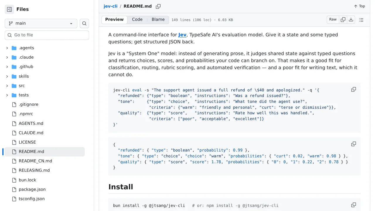 Source screenshot of jev-cli