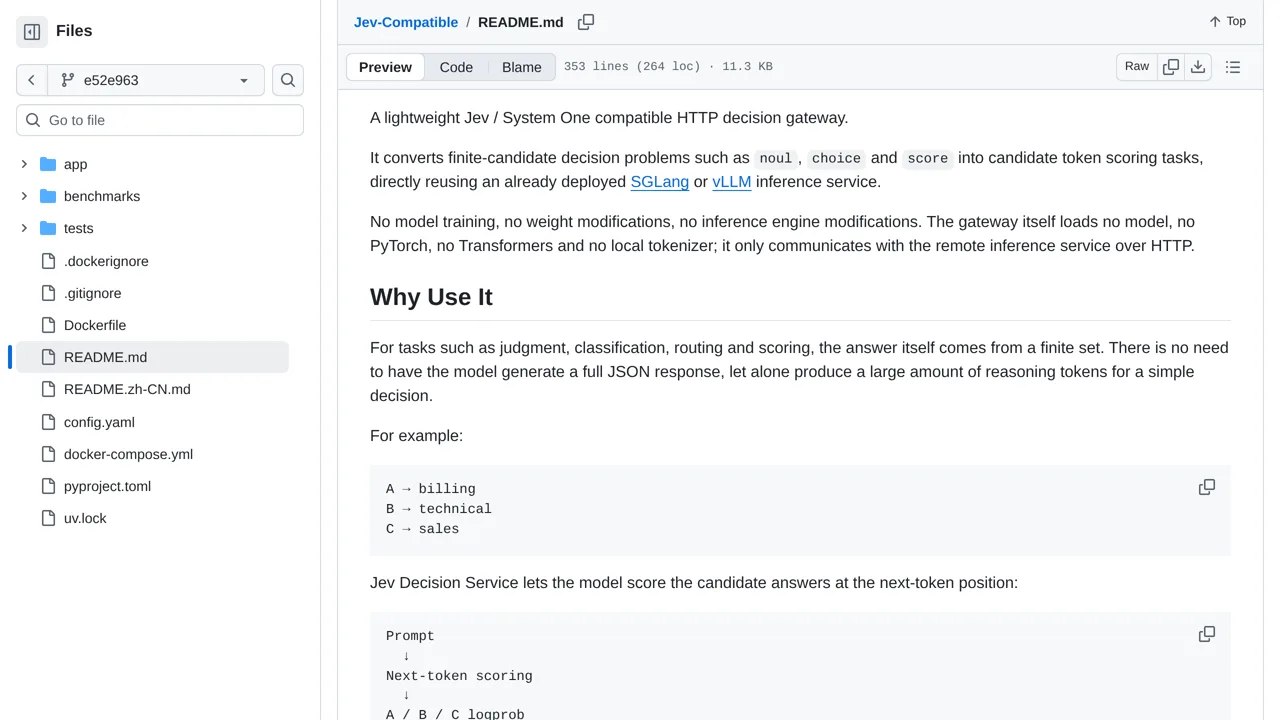 Source screenshot of Jev Decision Service