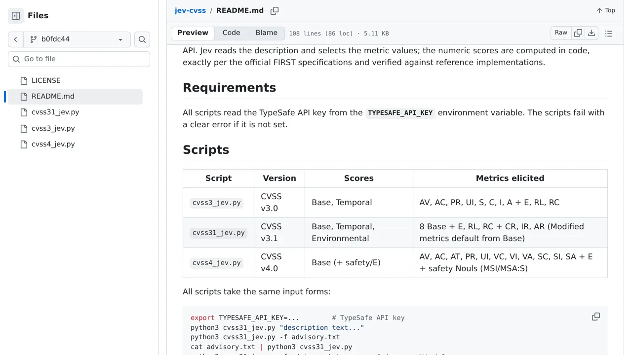 Source screenshot of Jev CVSS Scoring Scripts