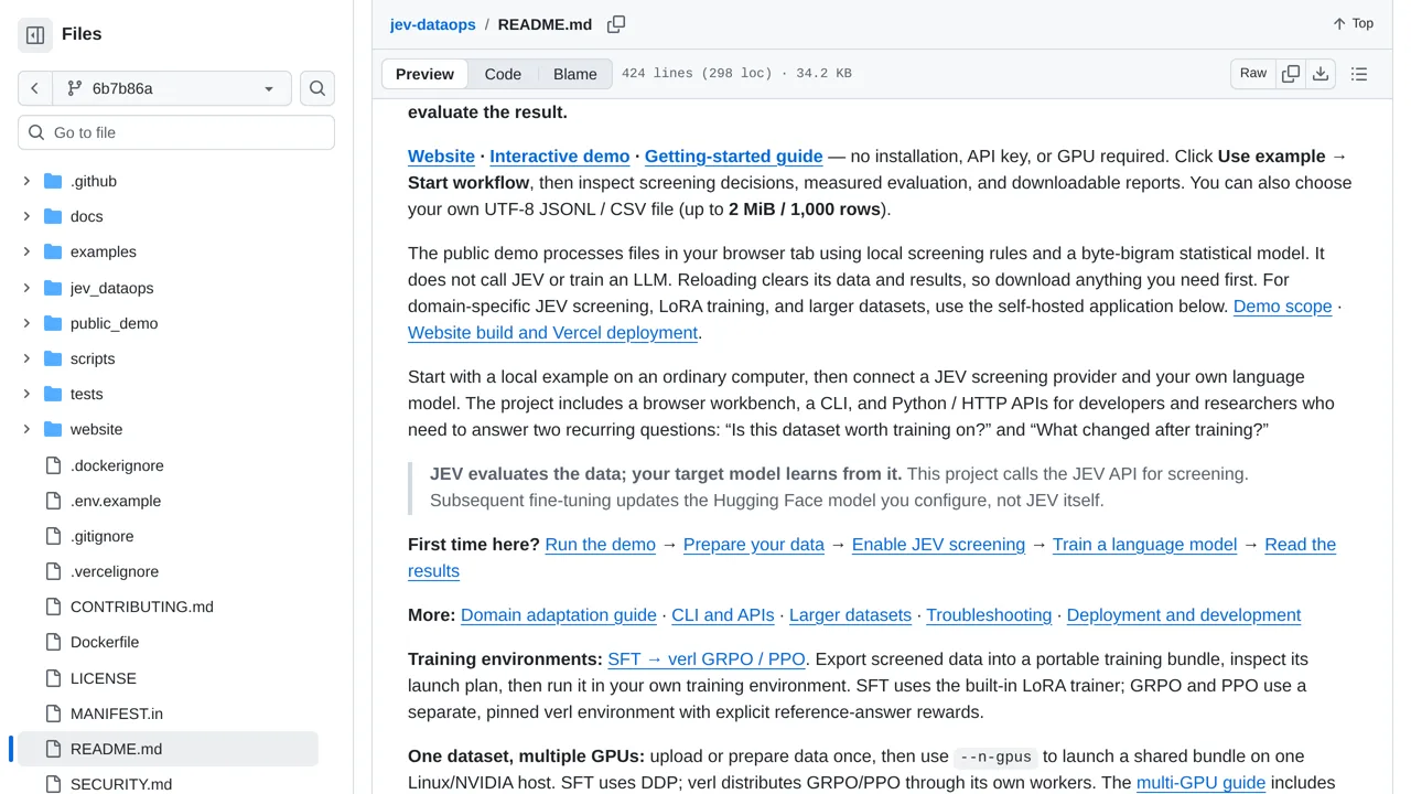 Source screenshot of jev-dataops