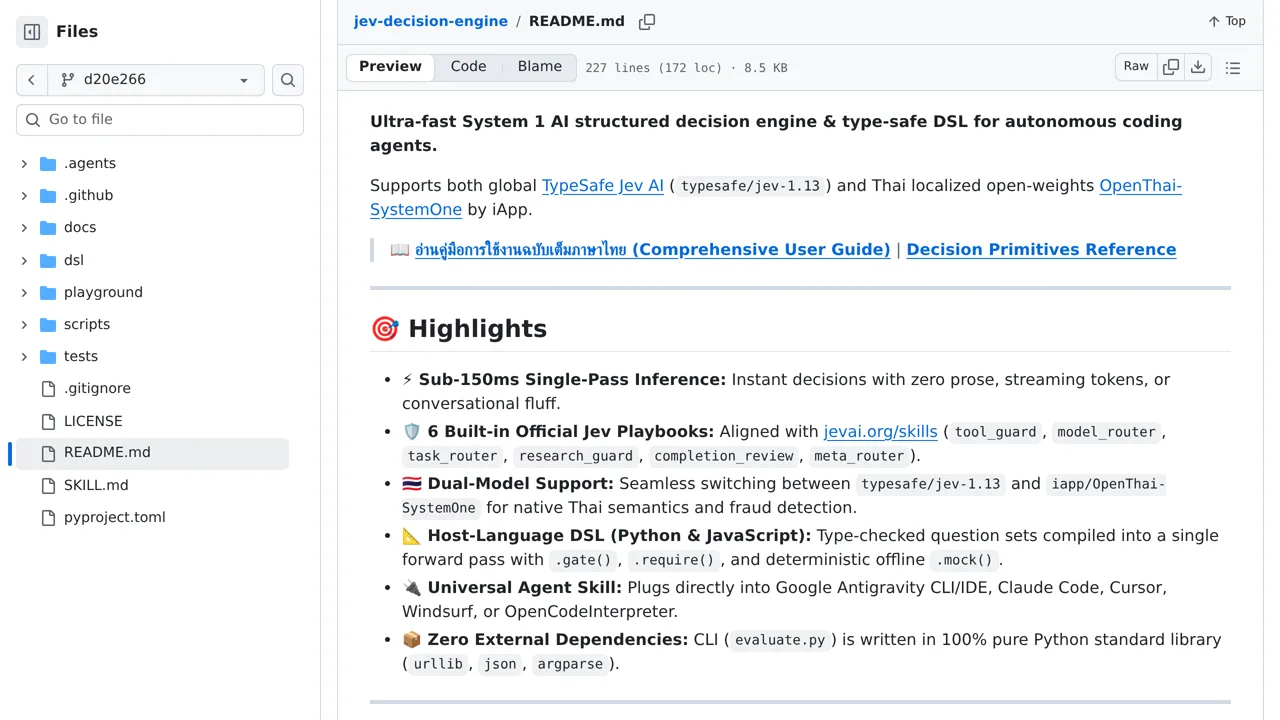 Source screenshot of Jev Decision Engine