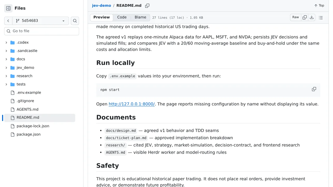 Source screenshot of JEV Paper-Trading Simulator