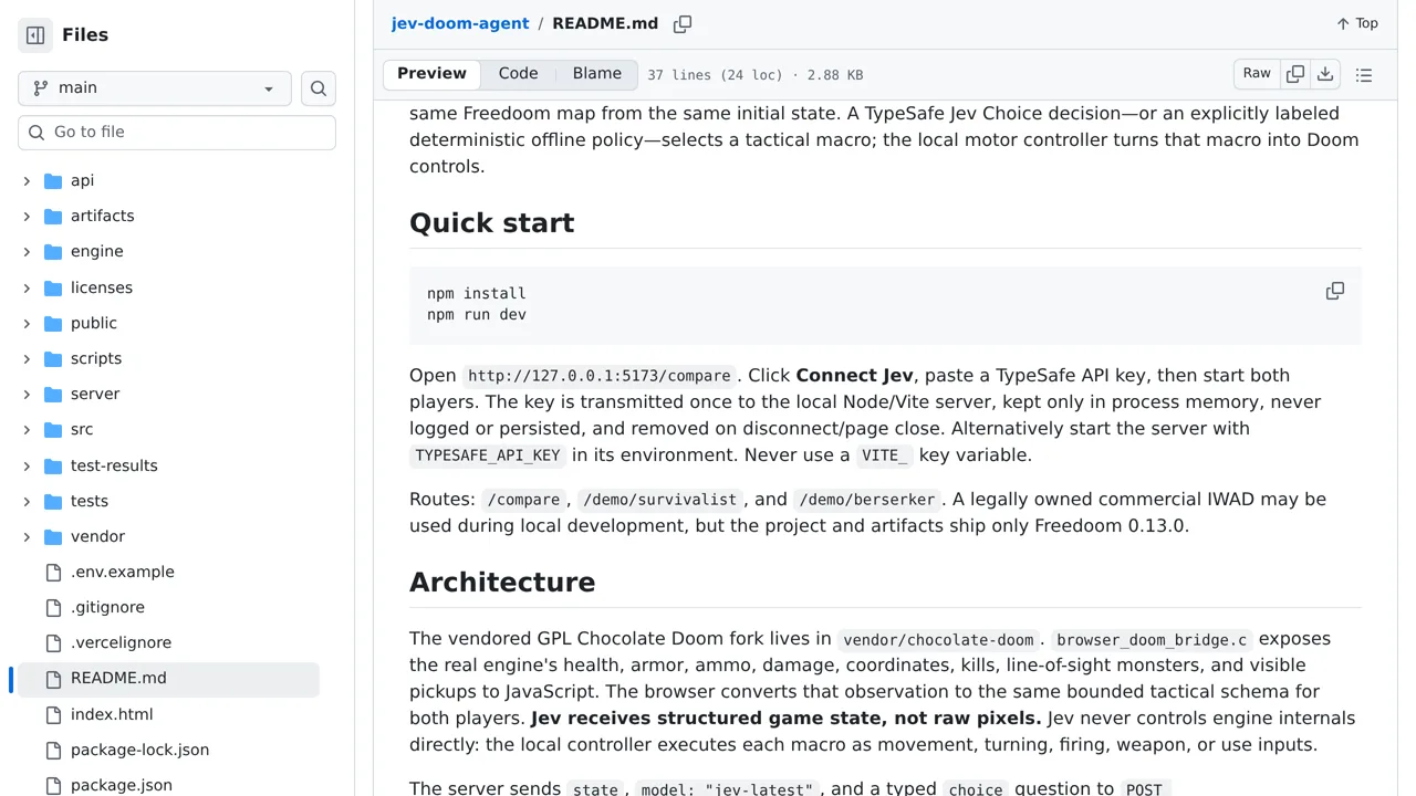 Source screenshot of jev-doom-agent