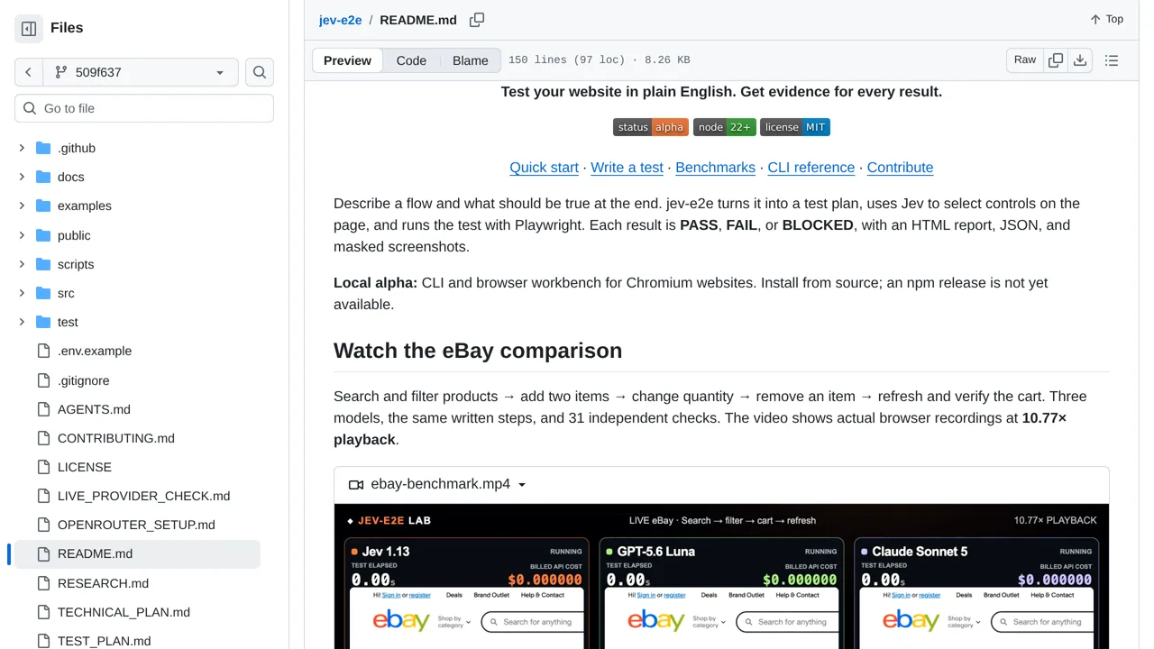 Source screenshot of jev-e2e