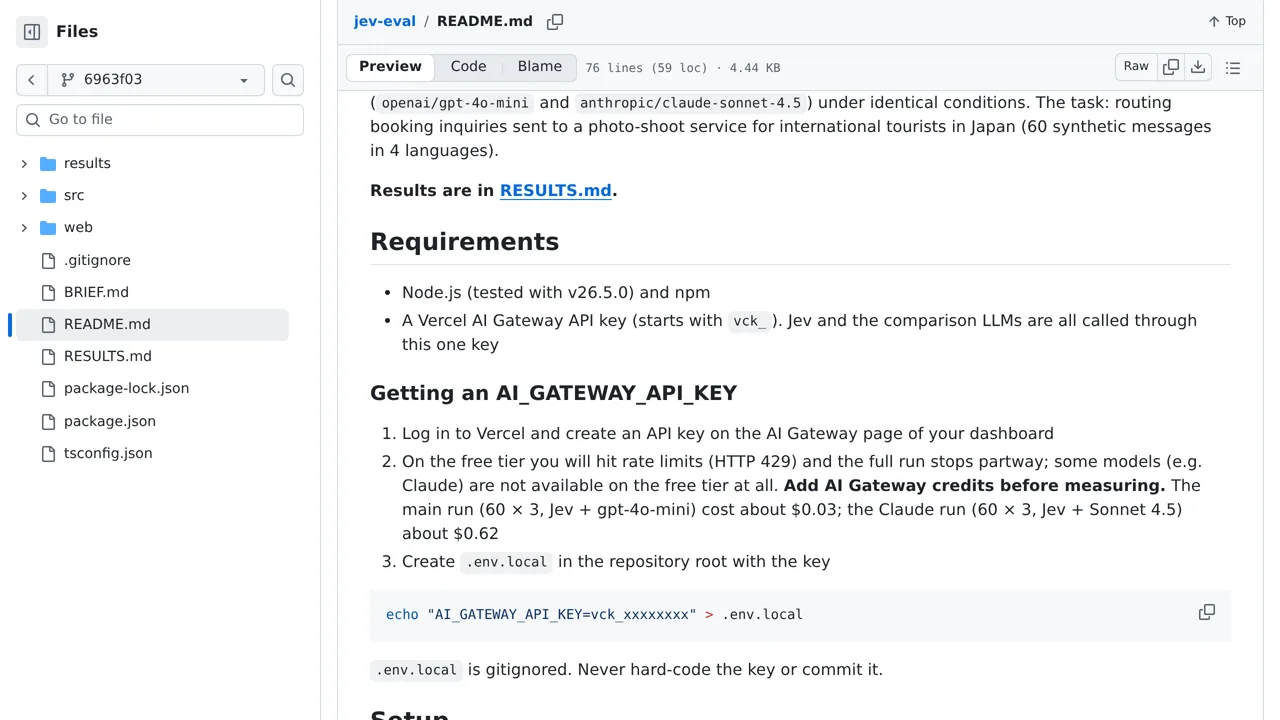 Source screenshot of jev-eval