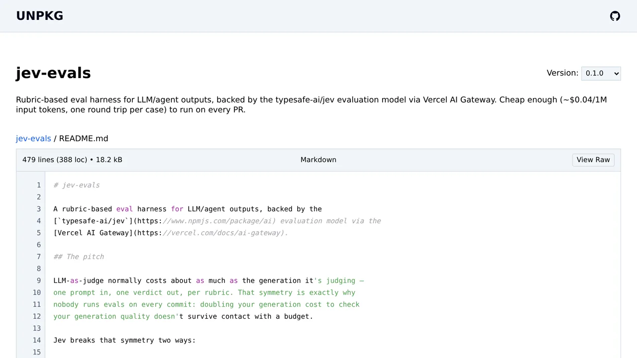 Source screenshot of jev-evals