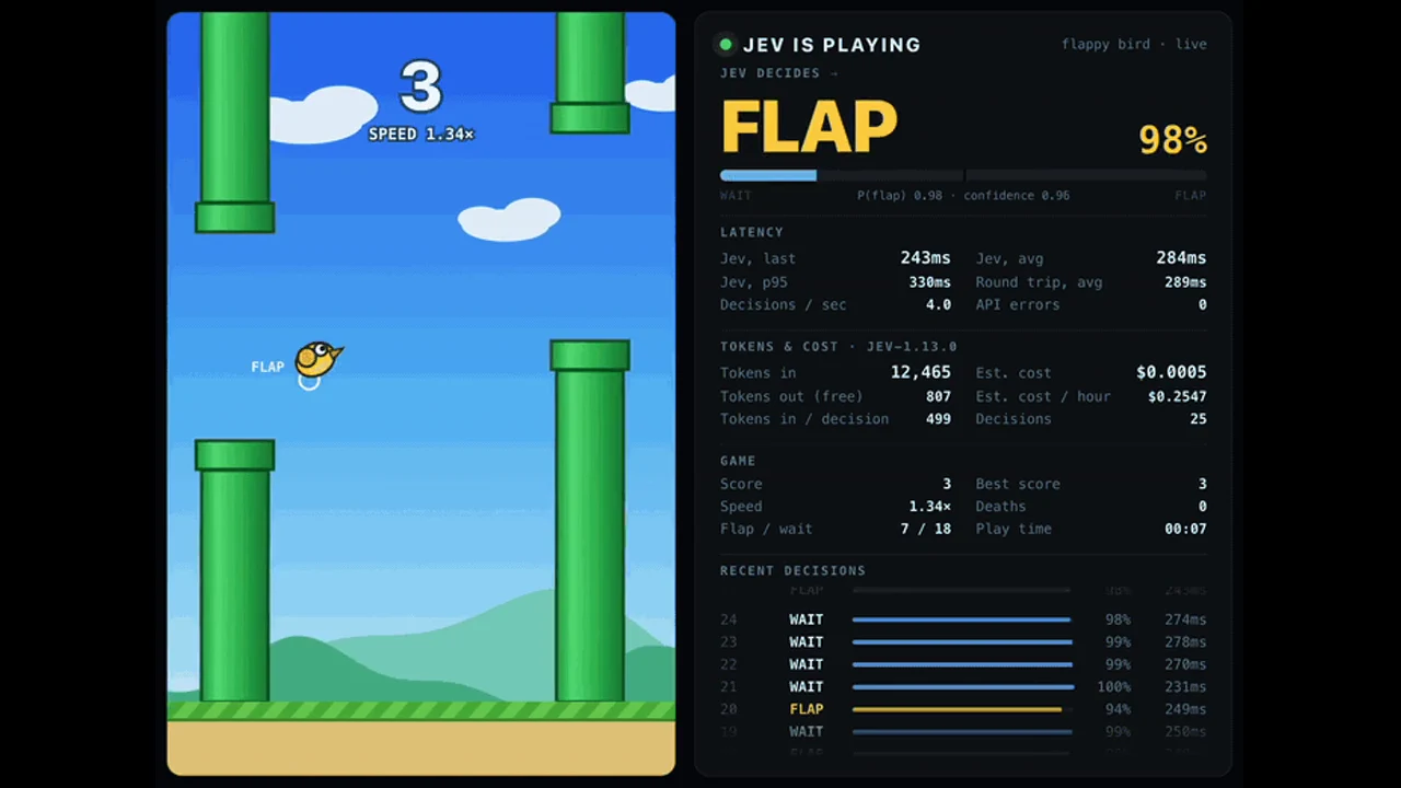 Recorded frame of Jev Plays Flappy Bird