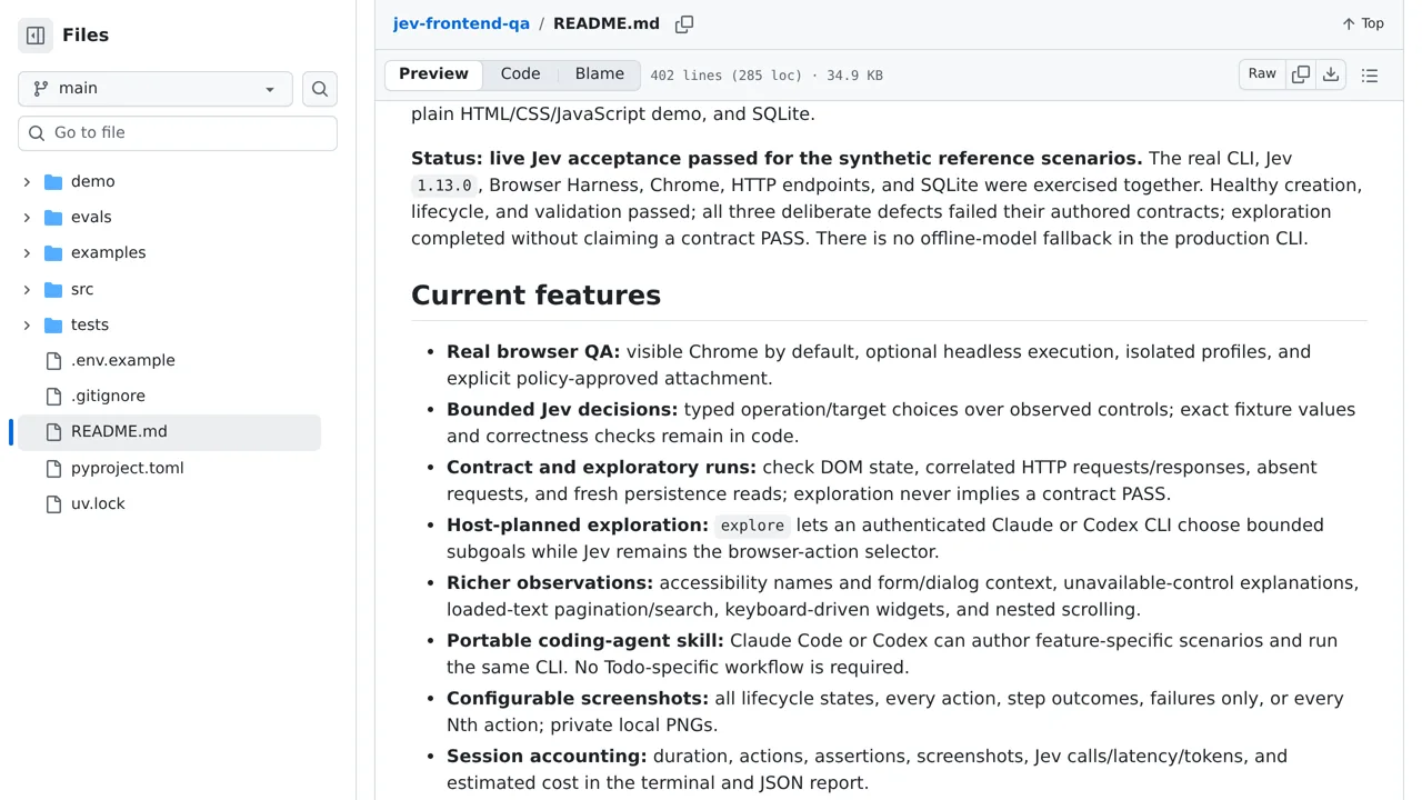 Source screenshot of jev-frontend-qa