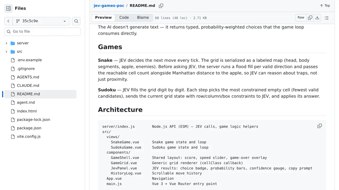 Source screenshot of Jev Games PoC