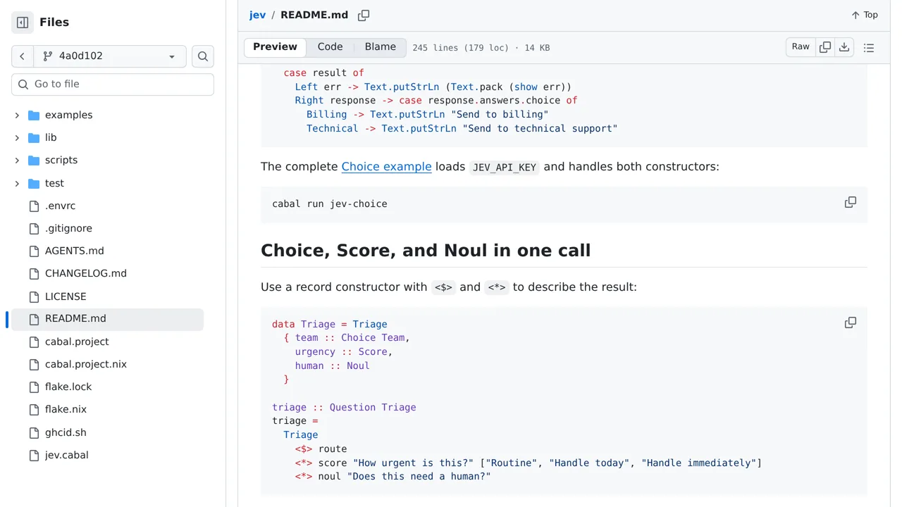 Source screenshot of jev — Haskell client