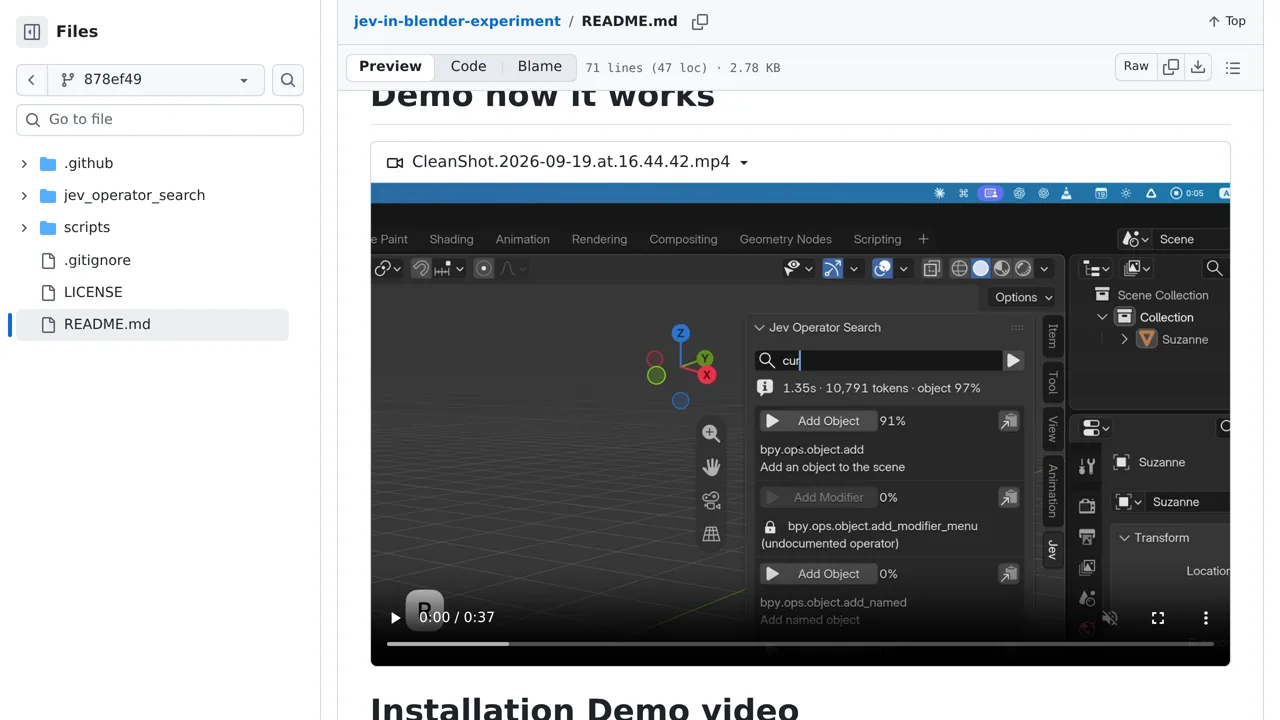 Source screenshot of Jev in Blender — operator search