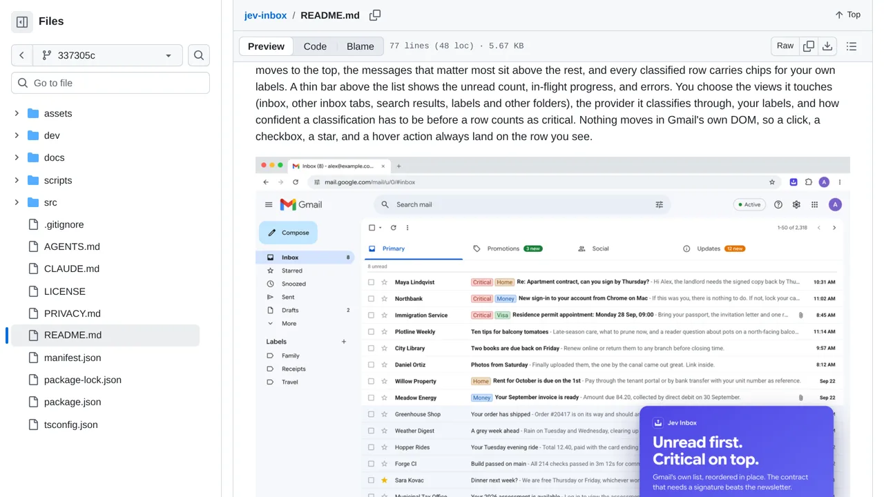 Source screenshot of Jev Inbox for Gmail