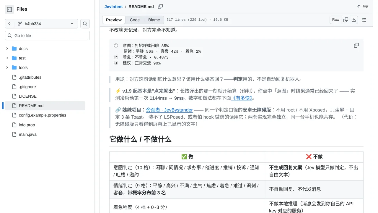 Source screenshot of JevIntent
