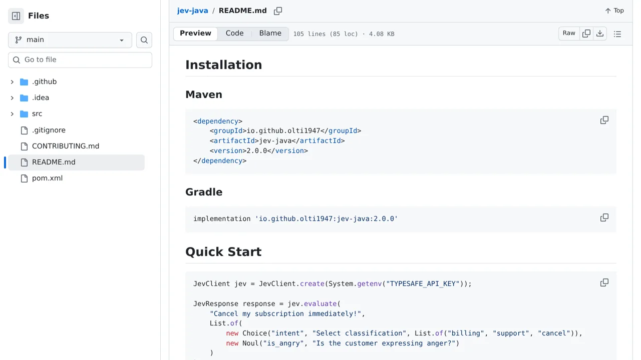 Source screenshot of jev-java