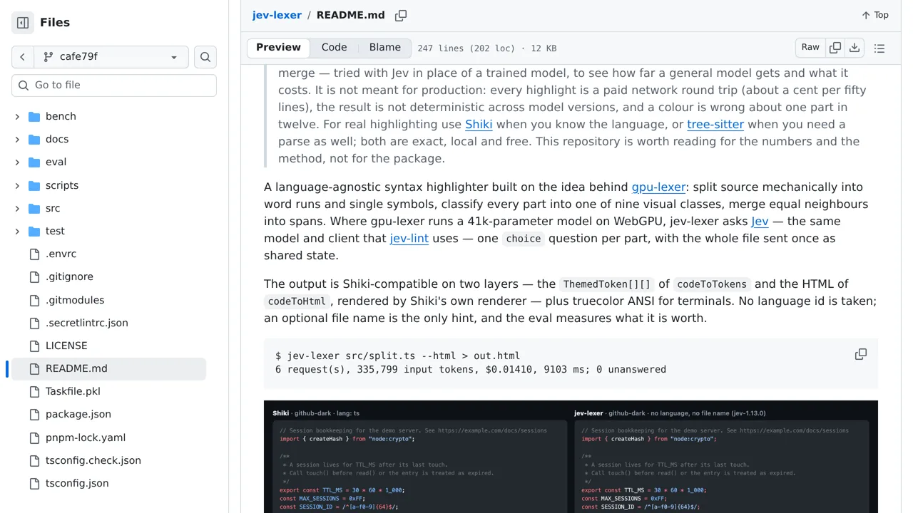 Source screenshot of jev-lexer