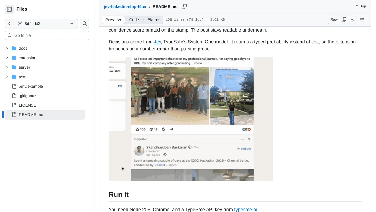 Source screenshot of Jev LinkedIn Slop Filter
