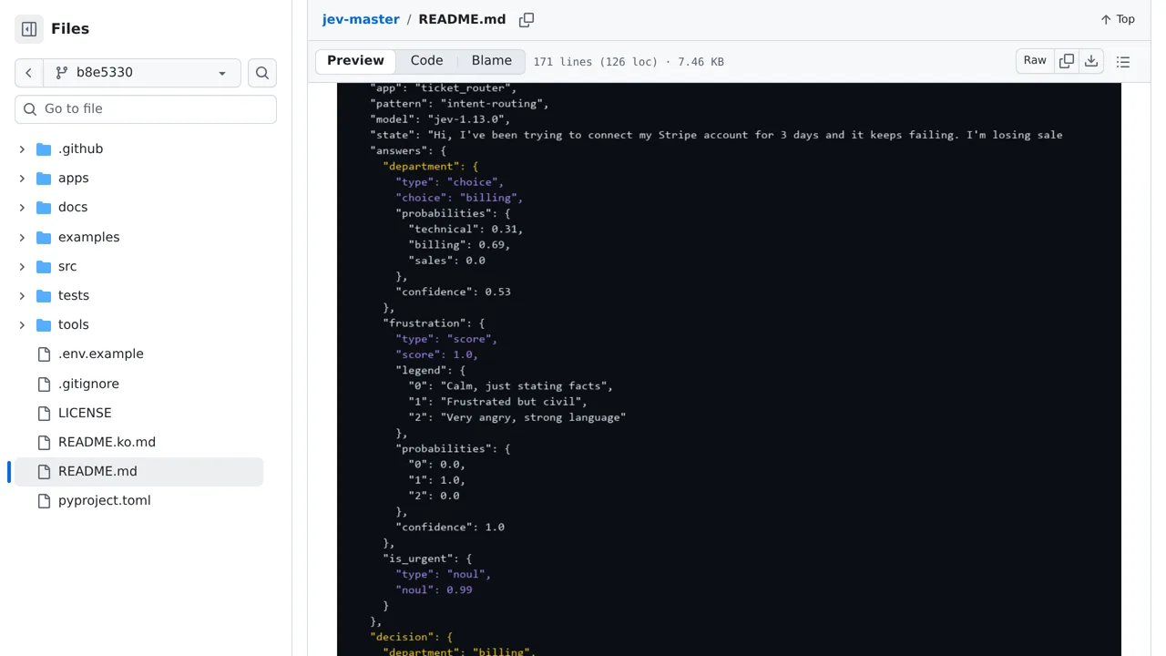 Source screenshot of jev-master