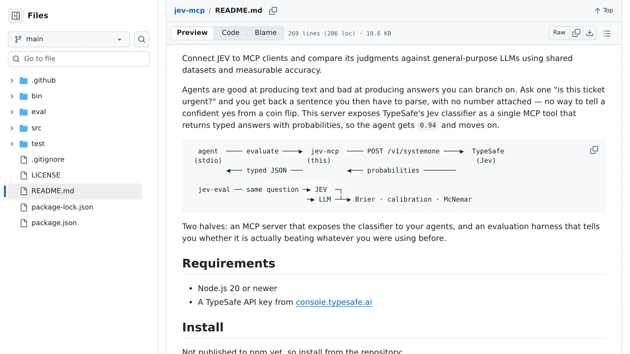 Source screenshot of jev-mcp (arunav25)