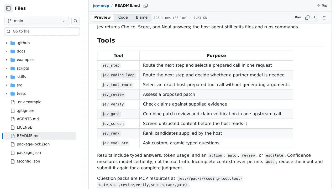 Source screenshot of jev-mcp (burnigtm)