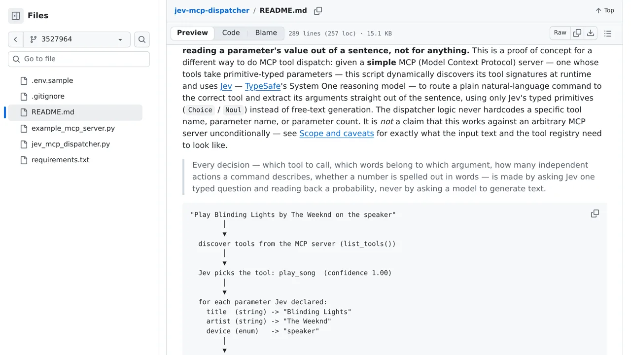 Source screenshot of Jev MCP Dispatcher