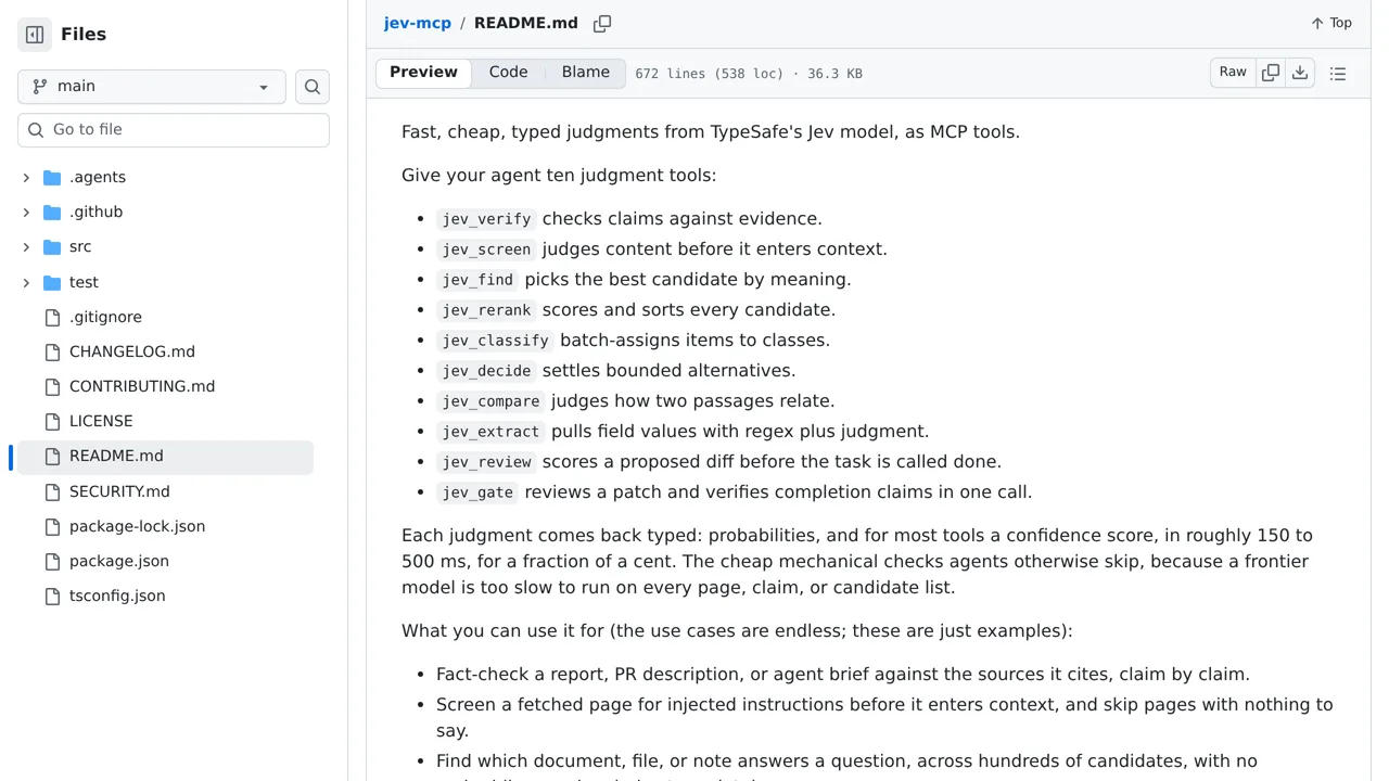 Source screenshot of jev-mcp (jkudish)