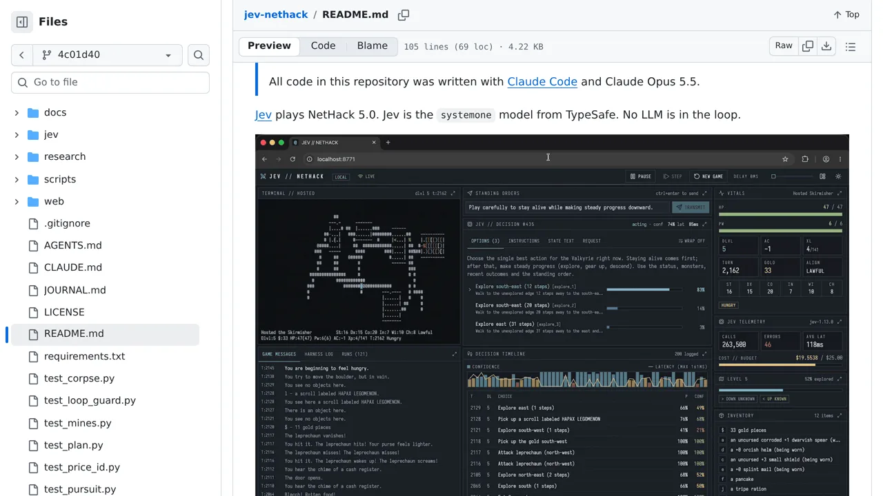 Source screenshot of Jev NetHack